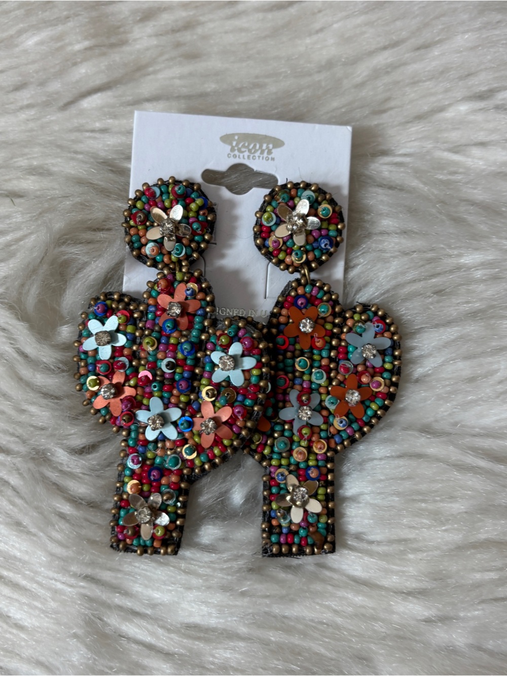 Icon Collection Western Multicolor Beaded Cactus Floral Drop Earrings